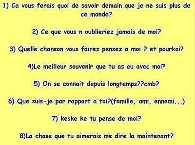 Huit question !!     que pence tu de ?       tu va dir quoi?          .....................?..?..?
